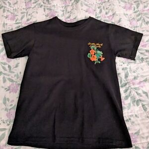 CVLA Kids Large Black Graphic Tee With Orange And Green Flower Print